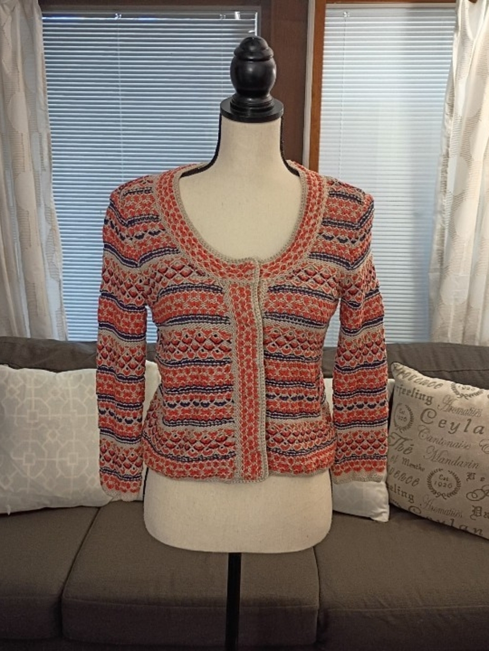 Rachel Roy Multicolor Patterned Cottagecore Snap Button Knit Cardigan Sweater
